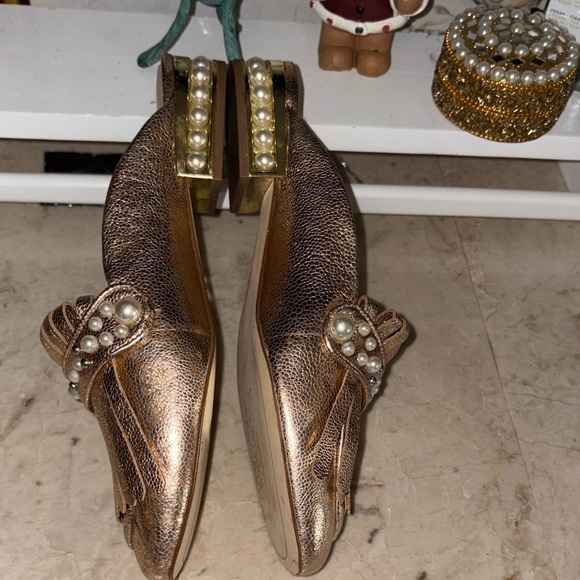 Karl Lagerfeld Women's Metallic Mules with Pearl Accents - Picture 3 of 7